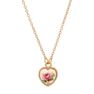 Thumbnail 1: 1928 Jewelry Vintage Gold Tone Flower Decal Heart Necklace 