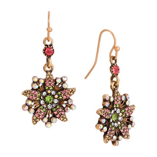 Thumbnail 1: 1928 Jewelry Gold Tone Multi Color Flower Drop Wire Earrings 