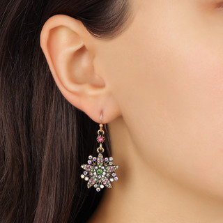 Thumbnail 2: 1928 Jewelry Gold Tone Multi Color Flower Drop Wire Earrings 