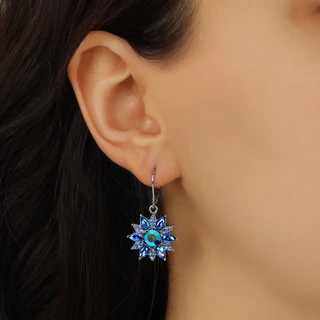 Thumbnail 2: 1928 Jewelry Silver Tone AB Crystal Blue Stone Flower Lever Back Earring 