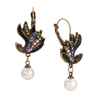 Thumbnail 1: 1928 Jewelry Gold Tone Multi Color Flower Drop Round Pearl Bead Earrings 