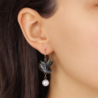 Thumbnail 2: 1928 Jewelry Gold Tone Multi Color Flower Drop Round Pearl Bead Earrings 