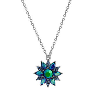 Thumbnail 1: 1928 Jewelry Silver Tone AB Crystal Blue Stone Flower Necklace 