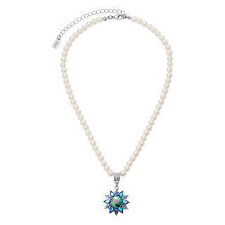 Thumbnail 1: 1928 Jewelry AB Crystal Blue Stone Flower Faux Pearl Necklace 