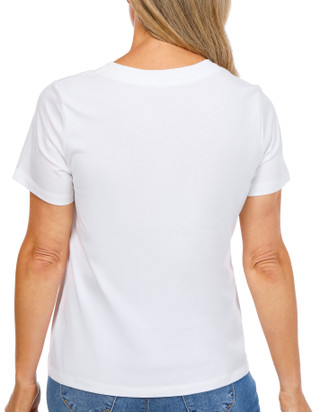 Thumbnail 2: Coral Bay Petite Short Sleeve Embroidered Flamingo Top 