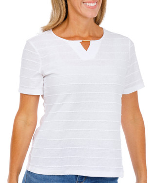 Thumbnail 2: Coral Bay Petite Short Sleeve Notch Hardware Neck Top 