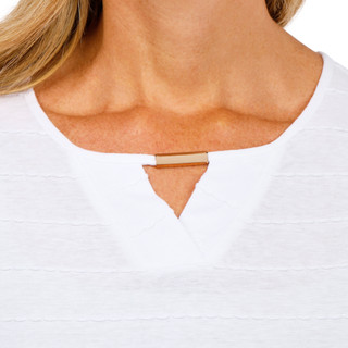 Thumbnail 3: Coral Bay Petite Short Sleeve Notch Hardware Neck Top 
