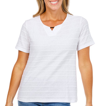 Thumbnail 1: Coral Bay Petite Short Sleeve Notch Hardware Neck Top 