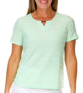 Thumbnail 1: Coral Bay Petite Short Sleeve Notch Hardware Neck Top 