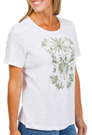 Thumbnail 4: Coral Bay Women's Short Sleeve Bling Palm Art Top 