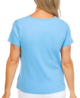 Thumbnail 3: Coral Bay Petite Short Sleeve Keyhole Neck Top 