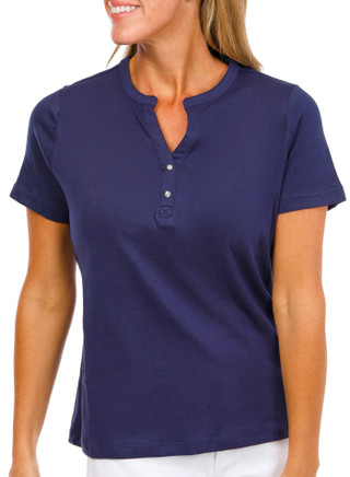 Thumbnail 4: Coral Bay Petite Short Sleeve Half Dome Button Henley Top 