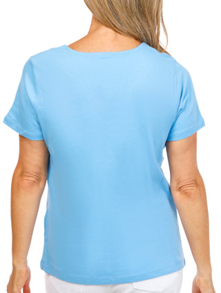 Thumbnail 3: Coral Bay Petite Short Sleeve Grommet Neck Top 