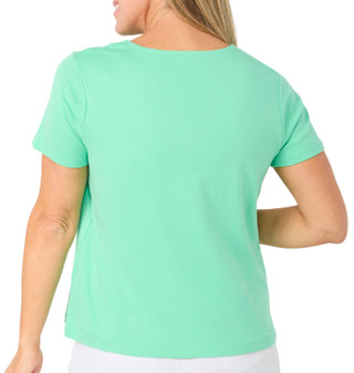 Thumbnail 2: Coral Bay Petite Short Sleeve Grommet Neck Top 