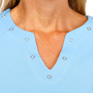 Thumbnail 4: Coral Bay Petite Short Sleeve Grommet Neck Top 