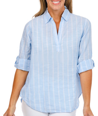 Thumbnail 3: Dash Women's 3/4 Sleeve Yard Stripe Popover Top 