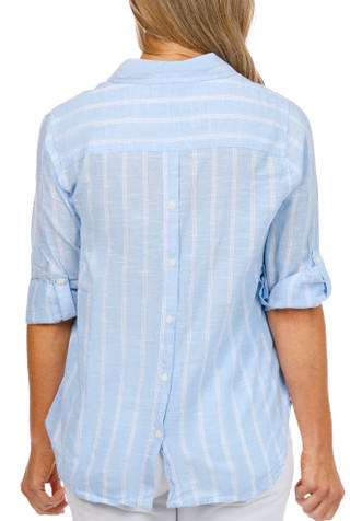 Thumbnail 1: Dash Women's 3/4 Sleeve Yard Stripe Popover Top 