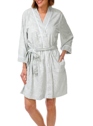 Thumbnail 2: JACLYN Women's Embossed Honey Knit Kimono Robe 