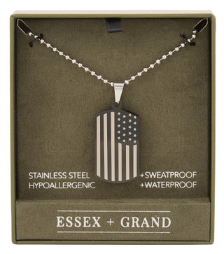 Thumbnail 1: Essex + Grand  Men's 2 Tone Stainless steel American Flag Dogtag Necklace 