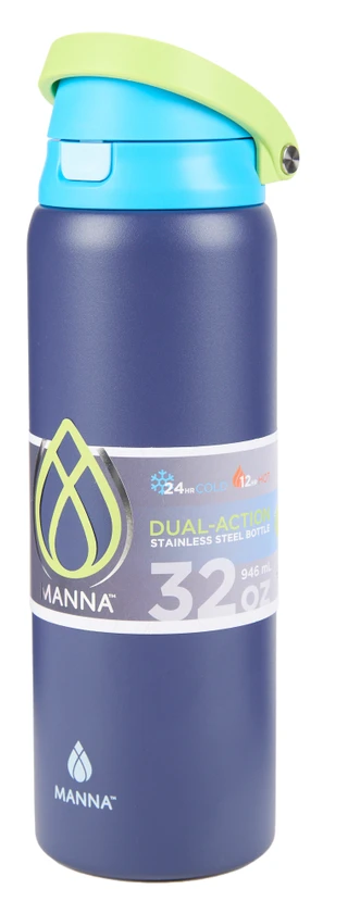 Thumbnail 1: Manna 32 oz Stainless Steel Dual-Action Water Bottle 