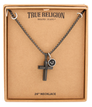Thumbnail 1: True Religion Men's Burnished Enamel Horse Shoe Cross Necklace  