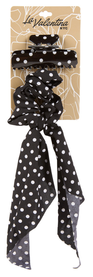 Thumbnail 1: La Valentina NYC 2 Pc Polka Dot Hair Claw Clip & Bow Scrunchie Set 