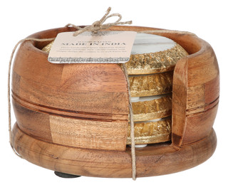 Thumbnail 1: Triboro 4 Pk Handcrafted Marble Coasters in Wooden Caddy 