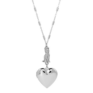 Thumbnail 1: 1928 Jewelry Silver Tone 30 in. Heart Cat Necklace 