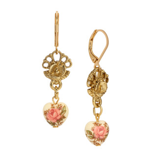 Thumbnail 1: 1928 Jewelry Gold Tone Heart Drop Lever Back Earrings 