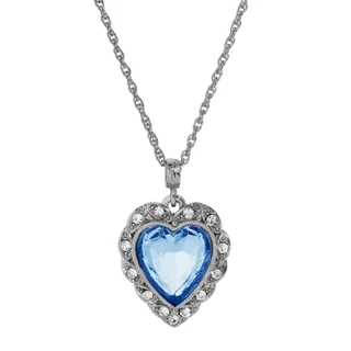 Thumbnail 1: 1928 Jewelry Aqua European Glass Heart Stone Crystal Necklace 