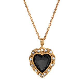 Thumbnail 1: 1928 Jewelry Gold Tone Black Glass Heart Stone Crystal Necklace  
