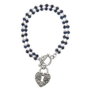 Thumbnail 1: 1928 Jewelry Silver Tone Blue Crystals & Heart Charm Toggle Bracelet 