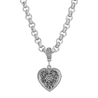 Thumbnail 1: 1928 Jewelry Silver Tone Filigree Heart Necklace 