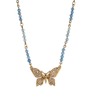 Thumbnail 1: 1928 Jewelry Gold Tone Blue Butterfly Necklace 