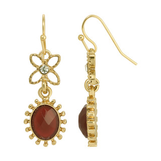 Thumbnail 1: 1928 Jewelry Gold Tone Carnelian & Crystal Earrings 