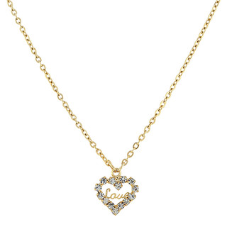 Thumbnail 1: 1928 Jewelry Gold Tone Crystal "Love" Heart Pendant Necklace  