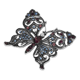 Thumbnail 1: 1928 Jewelry Antique Silver Butterfly With Multi Color Stones Brooch 
