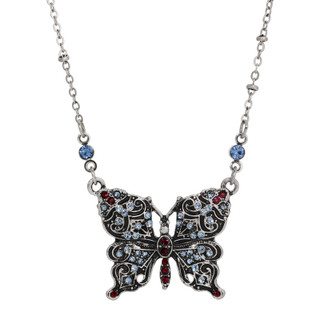 Thumbnail 1: 1928 Jewelry Silver Tone Butterfly Multi Color Stones Necklace 