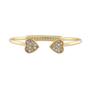 Thumbnail 1: 1928 Jewelry Gold Tone Pave Crystal Heart Coil Spring C-Cuff Bracelet 