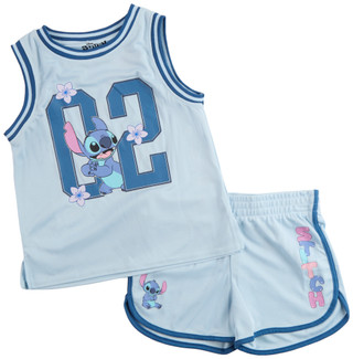 Thumbnail 1: Disney Big Girls 2 Pc Stitch Mesh Basketball Jersey & Shorts Set 