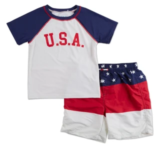 Thumbnail 1: BCOOL Boys 2 Pc Swim Shorts & Rashguard Shirt 