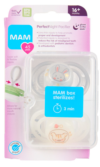 Thumbnail 1: MAM 2 Pk Perfect Night Pacifiers 