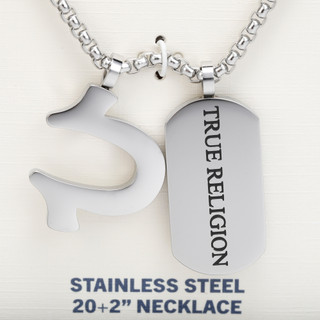 Thumbnail 2: True Religion Men's Stainless Steel Horseshoe Dog Tag Necklace 