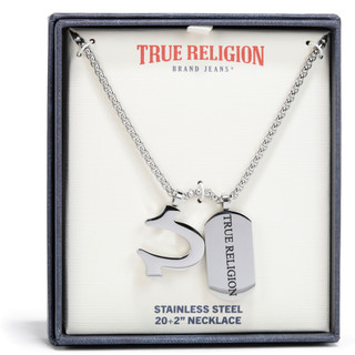 Thumbnail 1: True Religion Men's Stainless Steel Horseshoe Dog Tag Necklace 