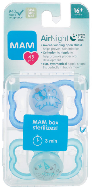 Thumbnail 1: MAM 2 Pk Air Night Pacifiers 