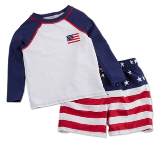 Thumbnail 1: BCOOL Toddler Boys 2 Pc Americana Swim Shorts & Rashguard Set 
