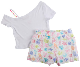Thumbnail 4: No Comment Big Girls 2 Pc One Shoulder Beaded Strap Top & Shorts Set 