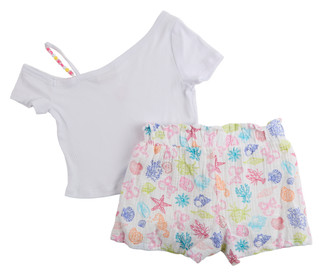 Thumbnail 6: No Comment Big Girls 2 Pc One Shoulder Beaded Strap Top & Shorts Set 
