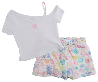Thumbnail 2: No Comment Big Girls 2 Pc One Shoulder Beaded Strap Top & Shorts Set 