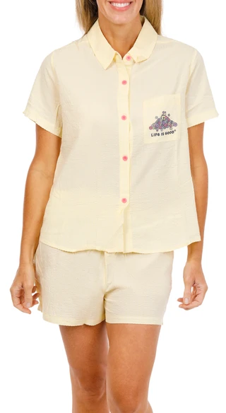 Thumbnail 1: Life is Good Women's 2 Pc Gauze Pajama Shorts Set 